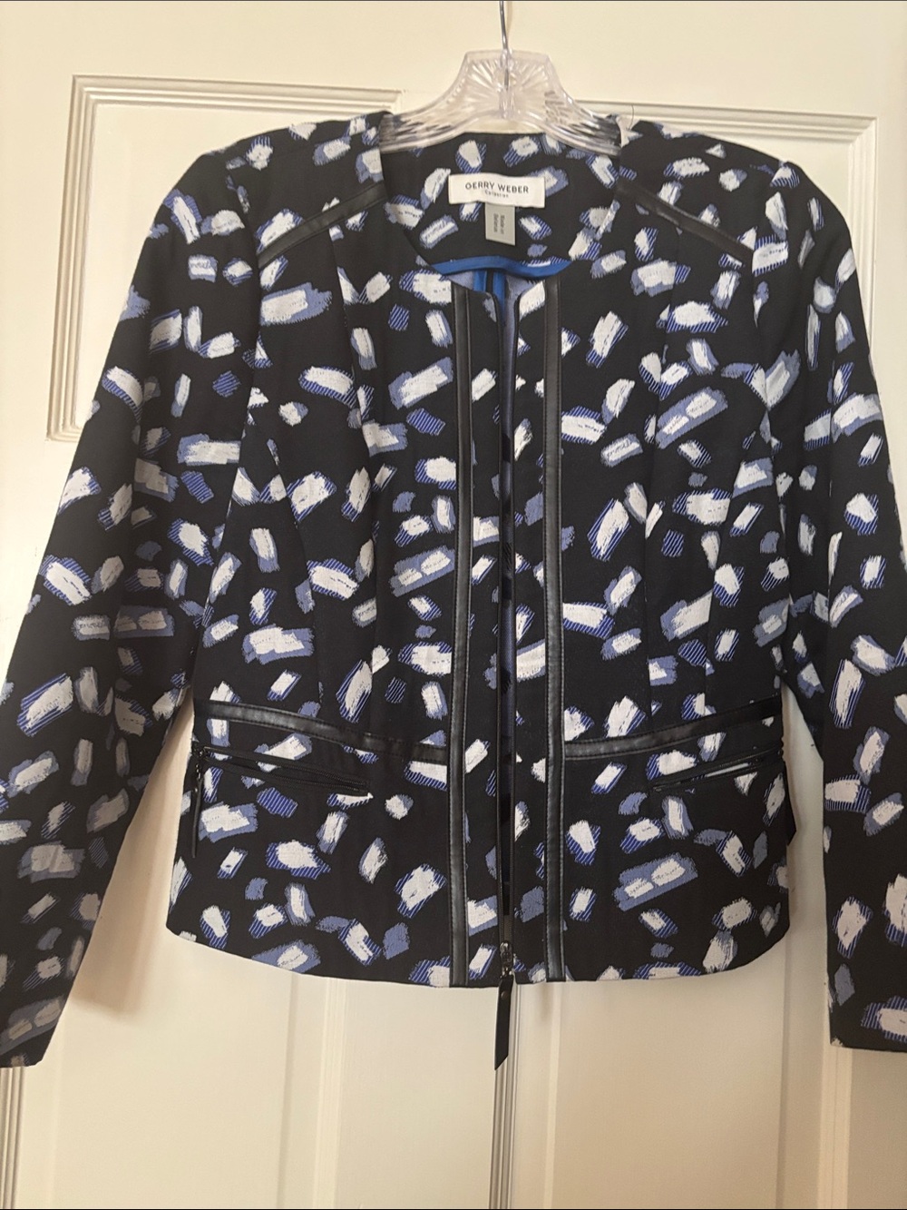 Gerry Weber Black Jacket with White and Blue Brushstroke Print